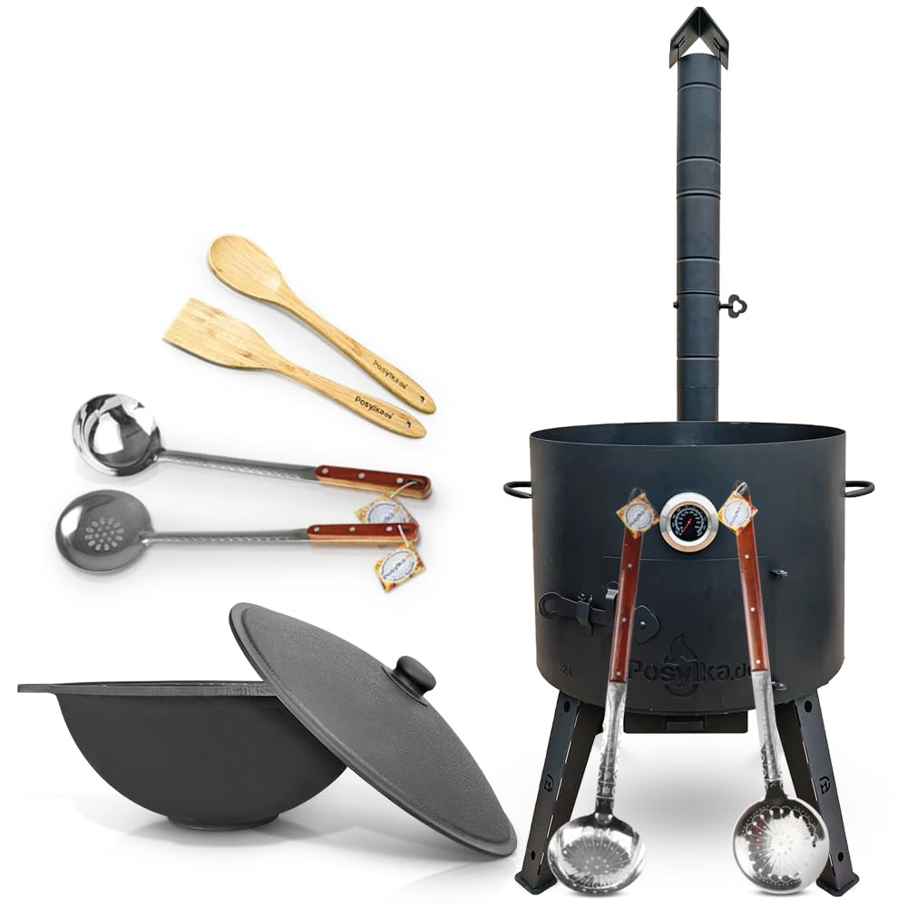 Utschak Feuerofen Gusseisen Topf flacher Boden mit Deckel (22 L) KazanoFF, Учаг, Kazan Outdoor, Feue