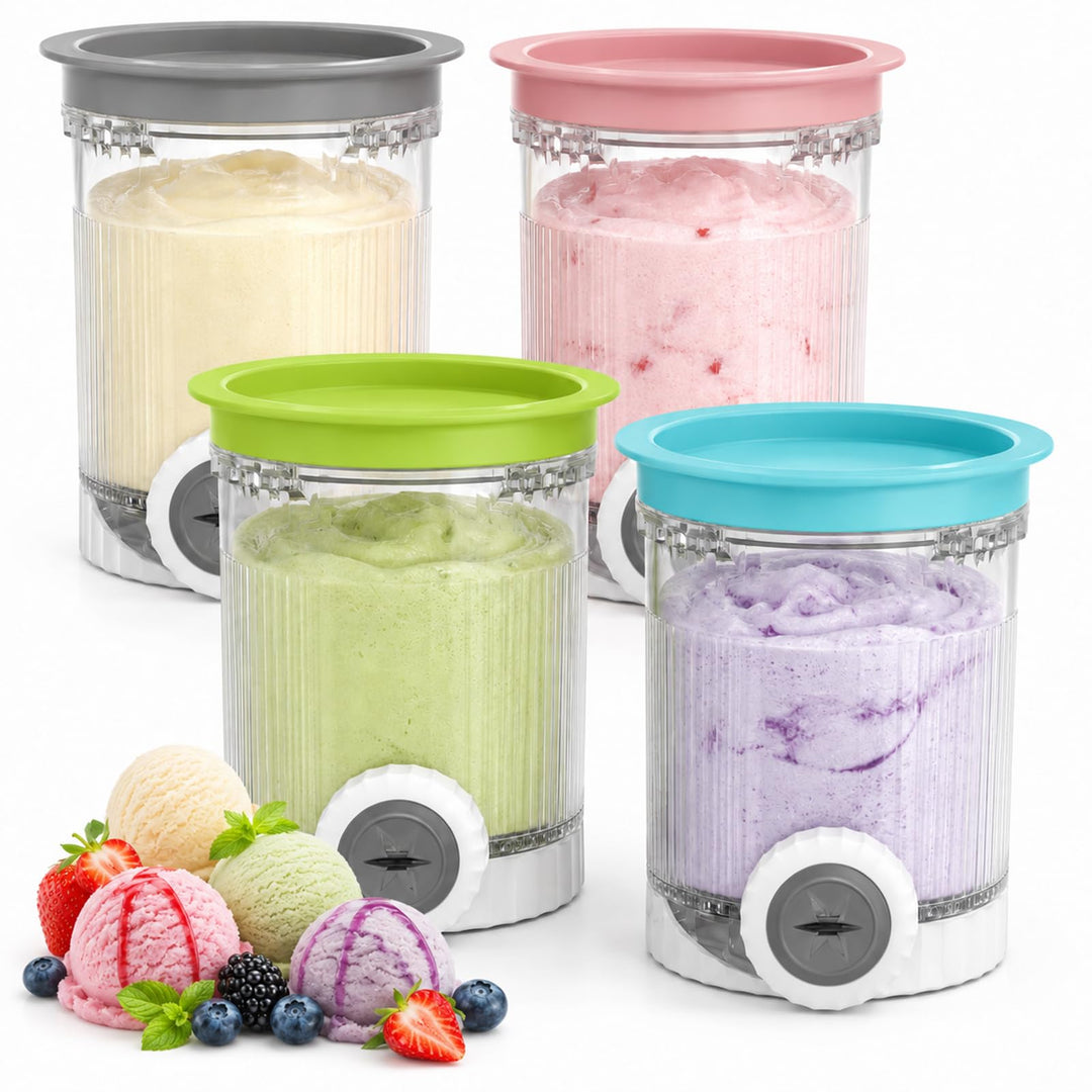 4 Stück Behälter Kompatibel mit Ninja Swirl by CREAMi NC700 NC701 Serie, 473ml Eisbehälter mit bunte