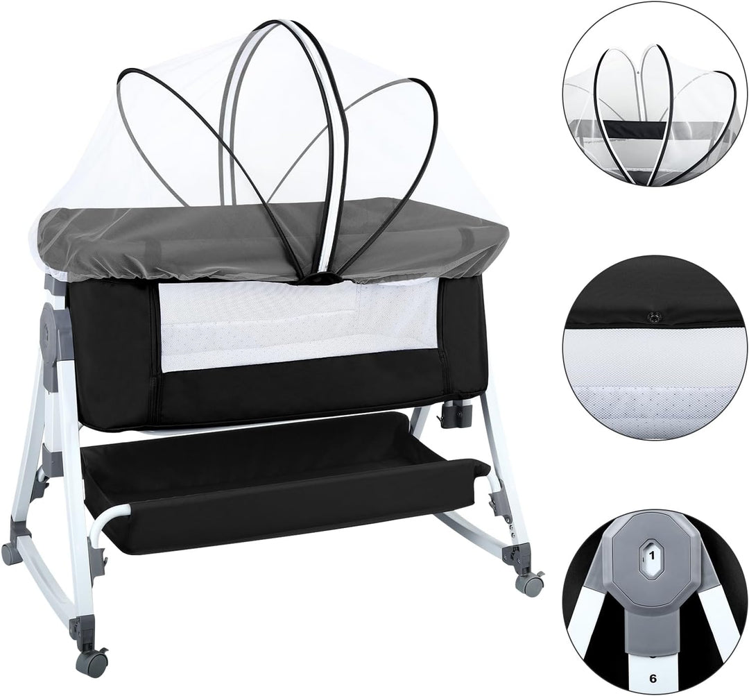 Baby Beistellbett,Kompatibel mit verschiedenen Betten, Einfach zu Montieren und Transportieren,höhen