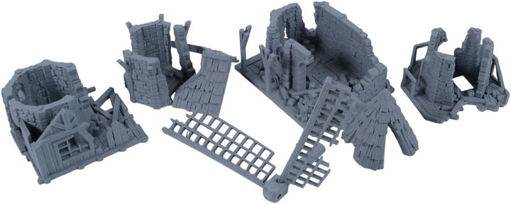Mittelalterliche Mühlenruine – Tabletop-Gelände aus grauem Stein im 28mm-Massstab für RPGs und Warga