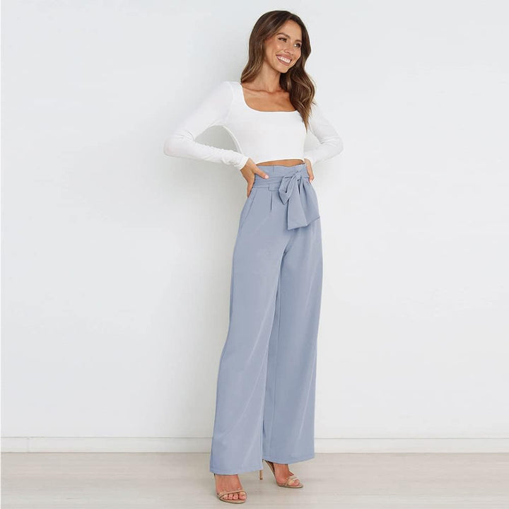 Odizli Damen Elegant High Waist Lang Weite Hose Sommer Business Festlich Anzughose mit Gürtel L Blau