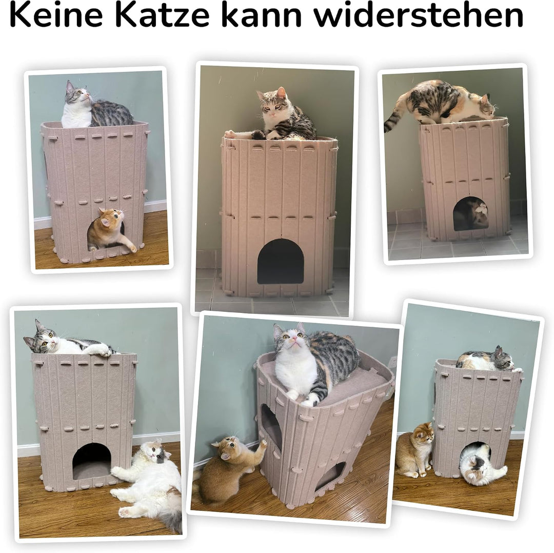 FUKUMARU Katzenhöhle,Stabile Katzenhöhle aus hochwertigem Filz，Katzenhaus Indoor 3 Schicht Katzenbet