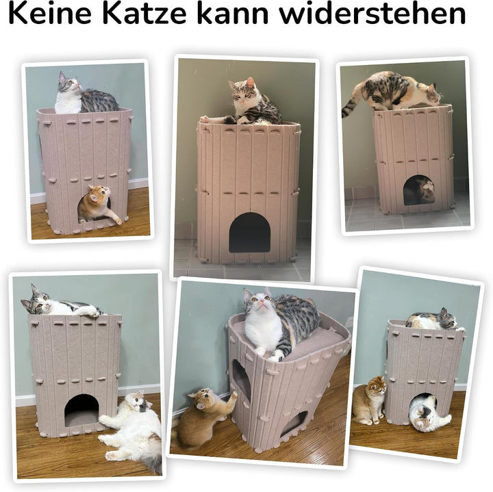 FUKUMARU Katzenhöhle,Stabile Katzenhöhle aus hochwertigem Filz，Katzenhaus Indoor 3 Schicht Katzenbet