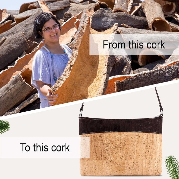 Corkor Vegane Umhängetasche Damen Geldbeutel Schultertaschen Handtasche Schulter Natur-Leder Natur K