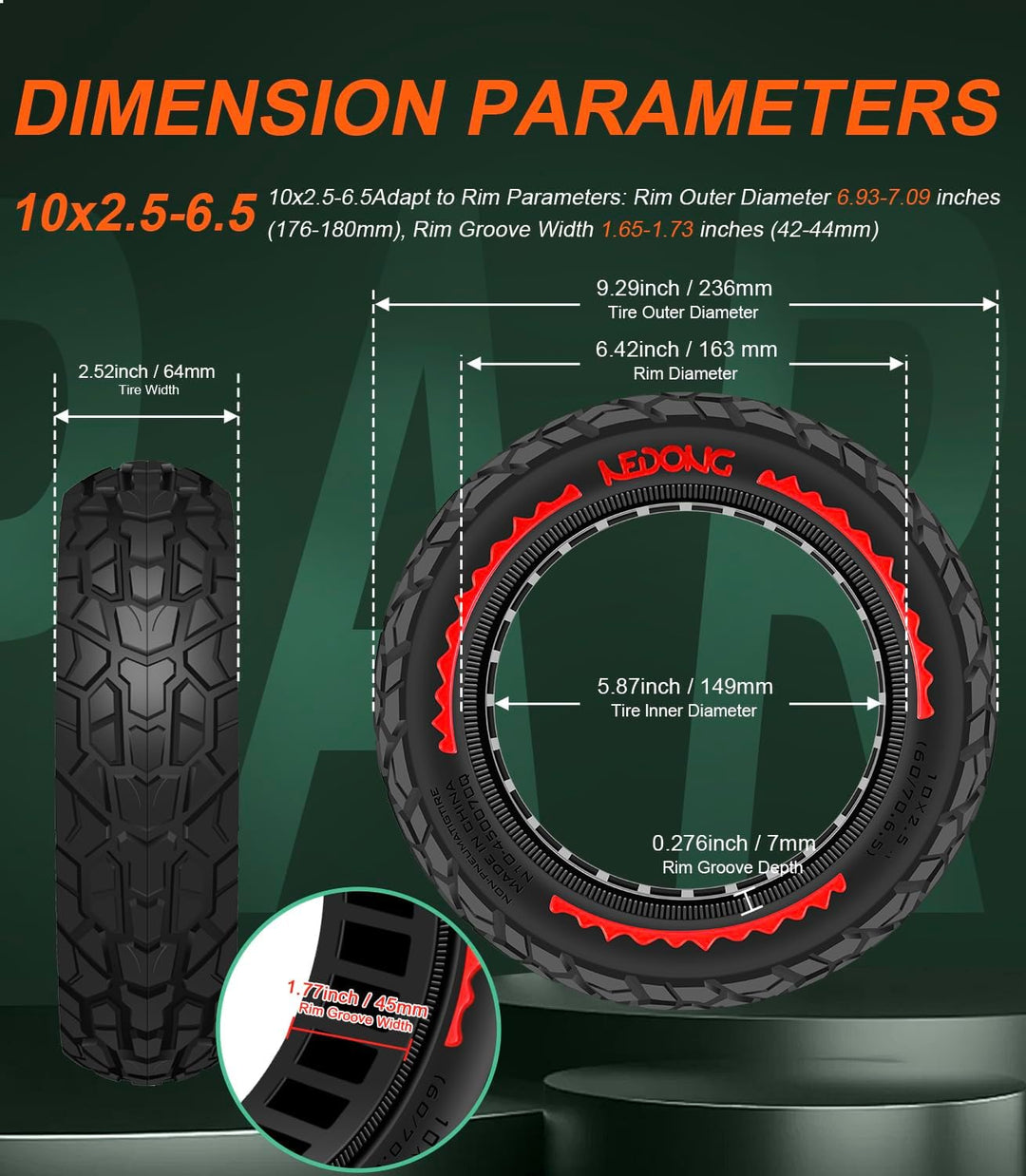 BANGTING 2PCS 60/70-6.5 E Scooter Reifen Tubeless - 10x2.50-6.5 Pannensichere Vollgummireifen, 10x2.
