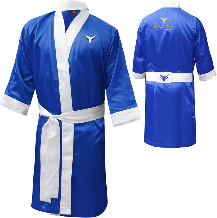 Mytra Fusion Boxing Robe Training Robe Personalized Muay Thai Gown, Blau