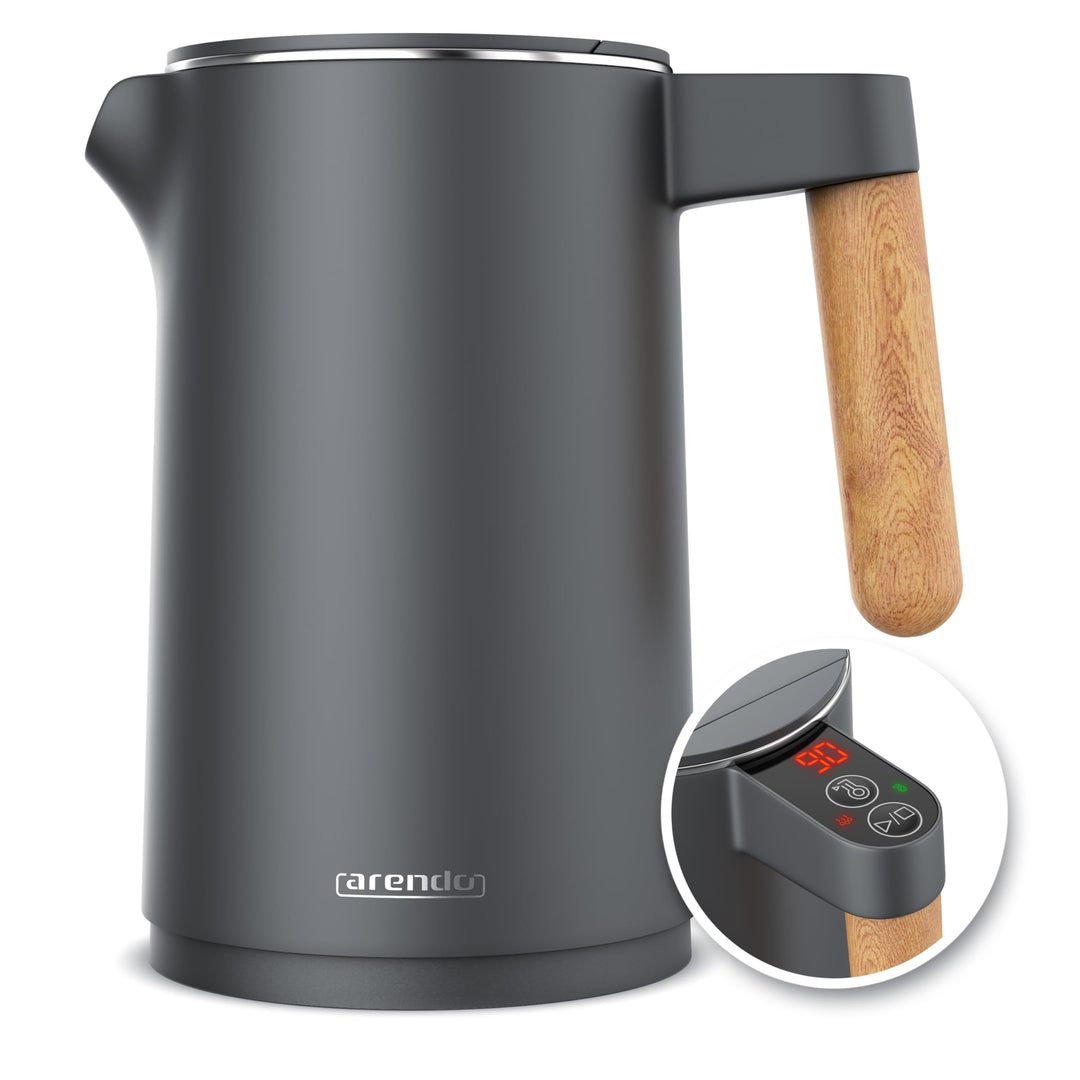 Arendo - Wasserkocher Edelstahl mit Temperatureinstellung - 45°C-100°C - 1.5 Liter - Doppelwand - BP