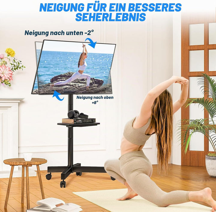 RFIVER TV Ständer Rollbar TV Wagen auf Rollen für 27-60 Zoll Fernseher, Fernsehständer TV Standfuss