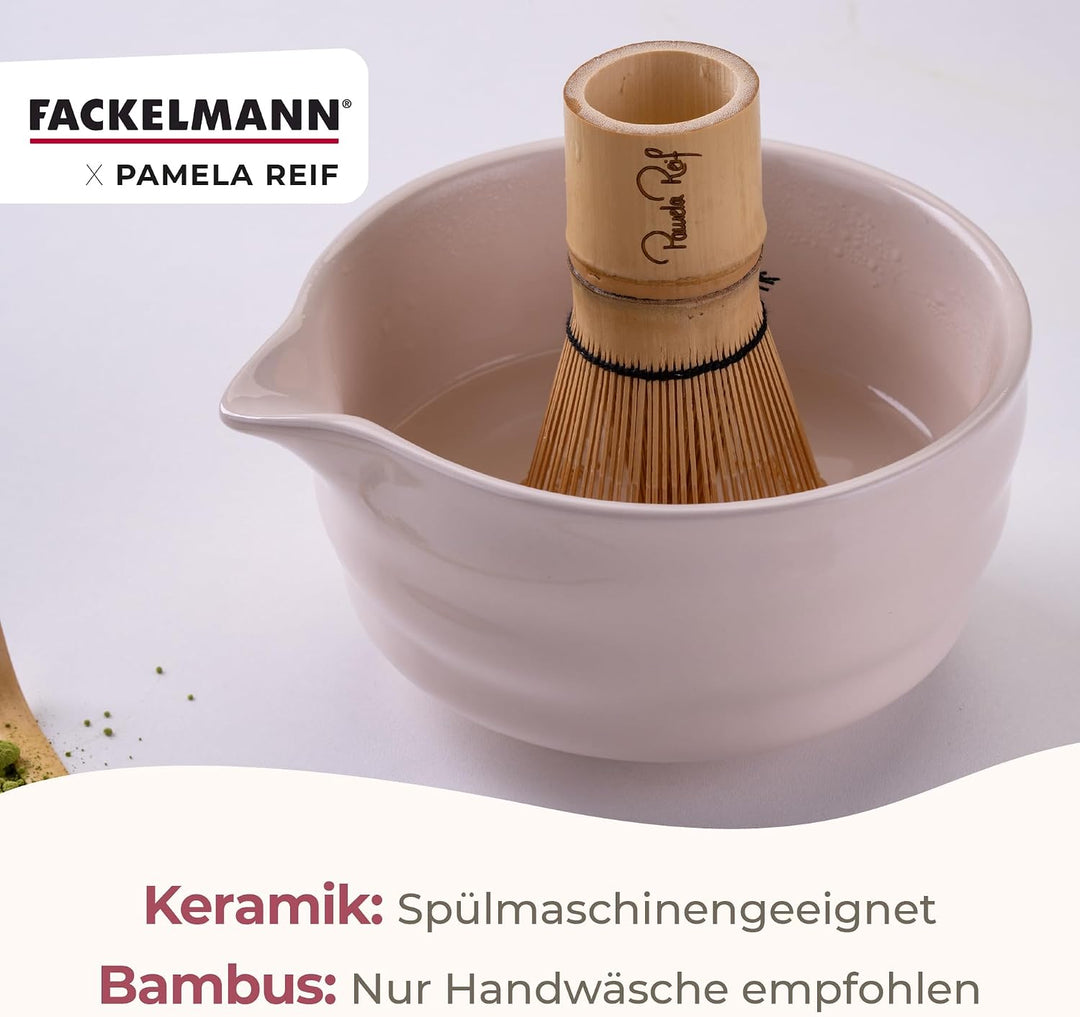 Fackelmann x Pamela Reif Matcha Tee Set aus Keramik &amp; Bambus