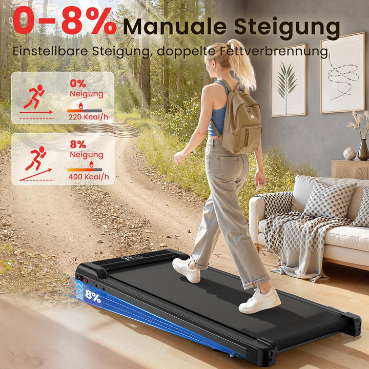 HomeFitnessCode Walking Pad für Zuhause mit Neigung - Laufband Laufpad Steigung Klein Walkpad Untert