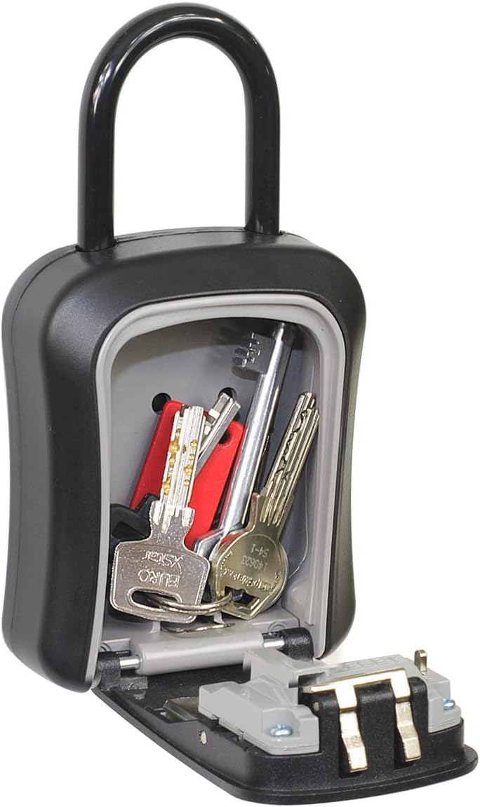 FELGNER Sicherheitsbox KB.G7 Schlüsselbox mit Bügel/Vorhängeschloss zum Anhängen | Zahlencode und Sc