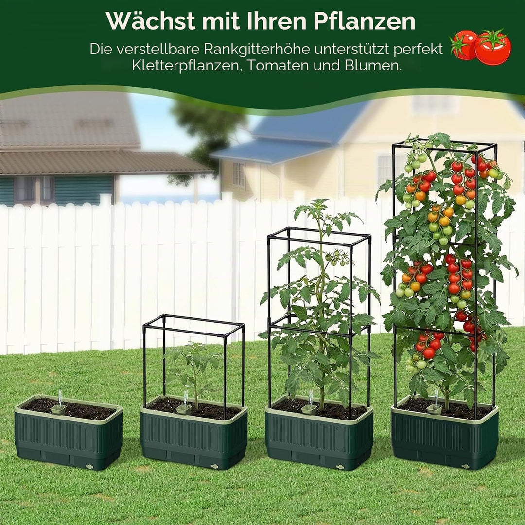 2er Set Hochbeet Mit Rankgitter & Automatische Wasseraufnahme, Pflanzkasten Mit Rankgitter Füllstand