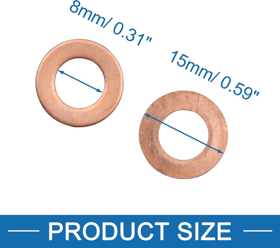 A ABSOPRO Kupferscheibe 8 x 15 x 1mm Flachdichtdichtungsring (Set von 50)
