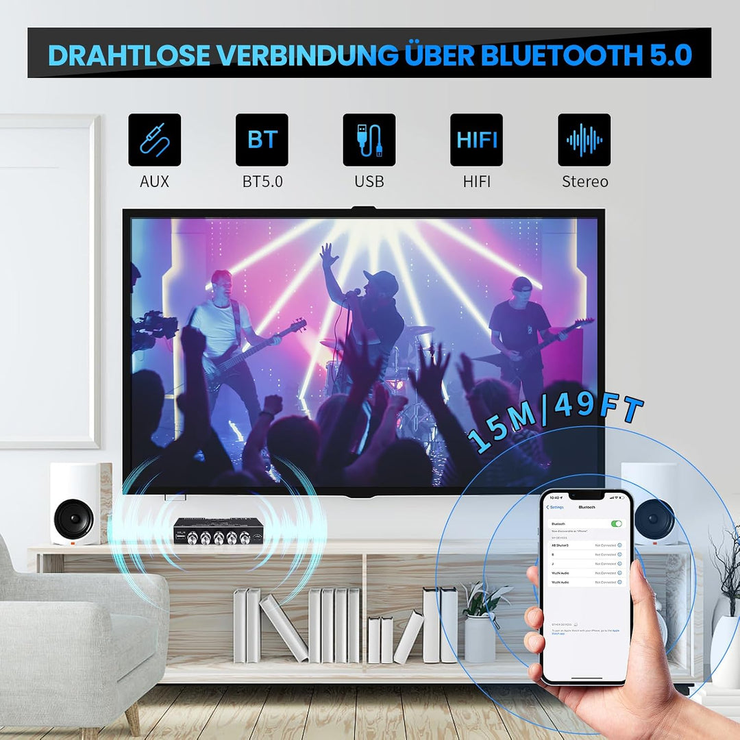 HiFi-Verstärker mit Bluetooth, ZK-HT21 2.1 Kanal 160W x 2+220W Subwoofer Stereo-Mini-Audio-Leistungs