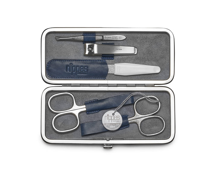 nippes Solingen Maniküre Set Vintage, 5-teilig, Antik Rindsleder Nagelset mit Rahmen, weiches Wildle