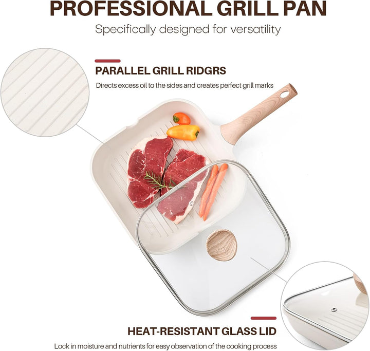 Kordisen Grillpfanne Induktion 24 cm mit Deckel – Grillpfanne mit Ausguss & Steakpfanne quadratisch,