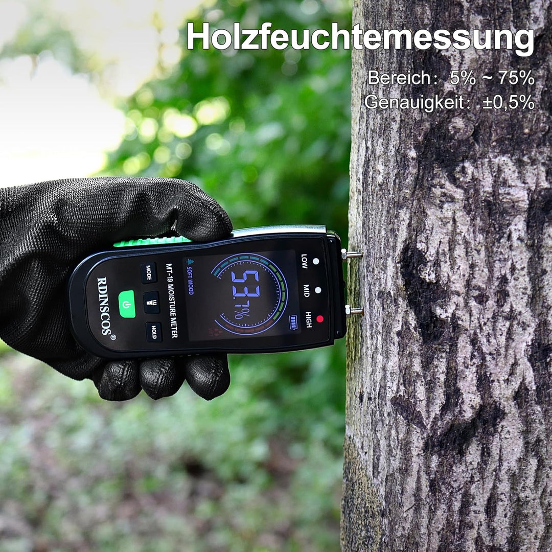 Holzfeuchtemessgerät Brennholz RDINSCOS Holz Feuchtigkeitsmesser Hold-Funktion Feuchtigkeitsmessgerä