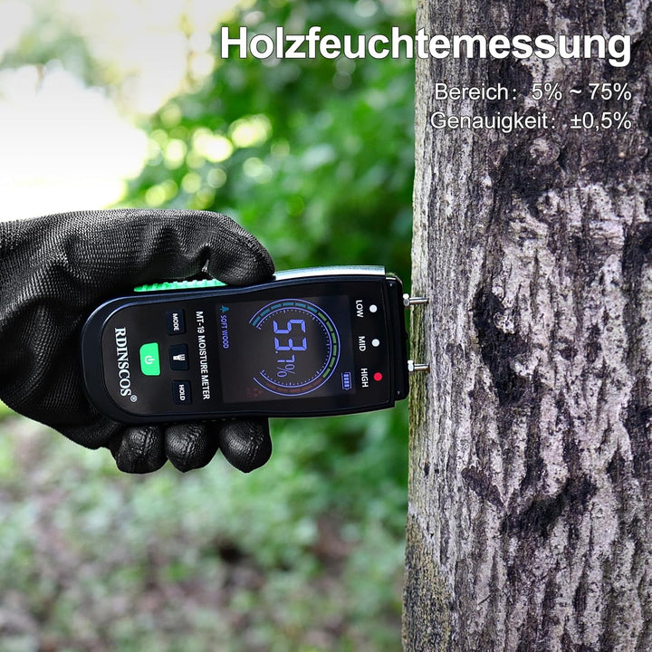 Holzfeuchtemessgerät Brennholz RDINSCOS Holz Feuchtigkeitsmesser Hold-Funktion Feuchtigkeitsmessgerä