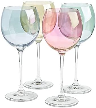 CRISTALICA 4er Set Weingläser Weinglas Weinkelch Polka Pastellfarbend 20,5 cm