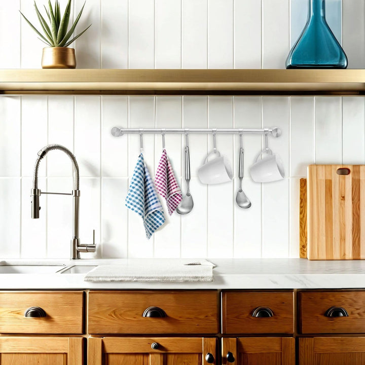 Hängeleiste für die Küche aus Edelstahl mit 6 beweglichen Haken zum Bohren - 35.8 x 3.4 x 2.2 cm - K