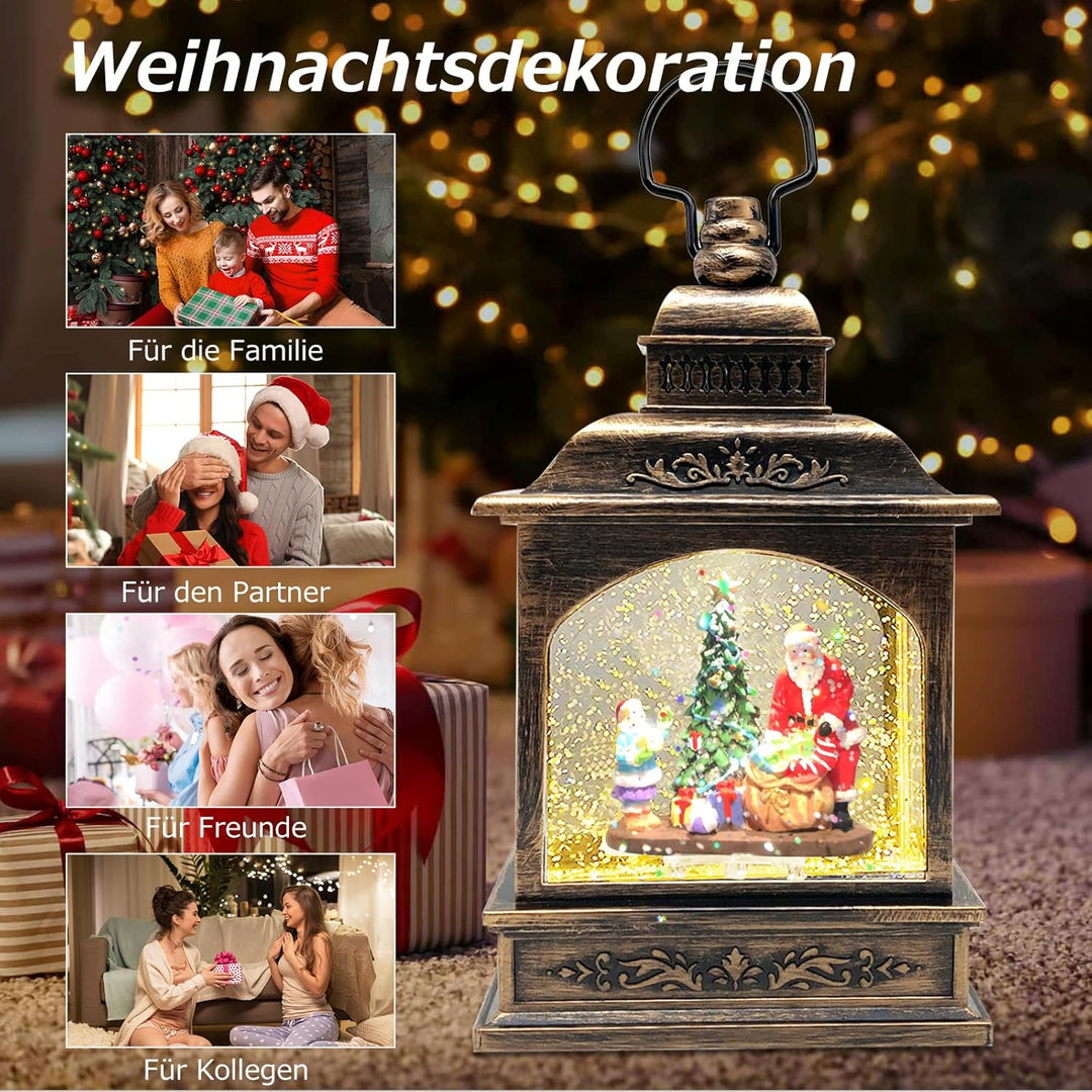 Marsyu Weihnachts Schneekugel Laterne mit Zeitschaltuhr, Beleuchtete USB/batteriebetriebene Wirbelnd