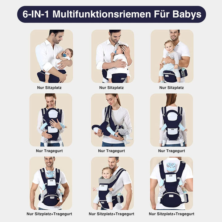 TOFFCAEA 6-in-1 Babytrage Neugeborene, Babytrage Ergonomische Reine Baumwolle Leicht, verstellbarer