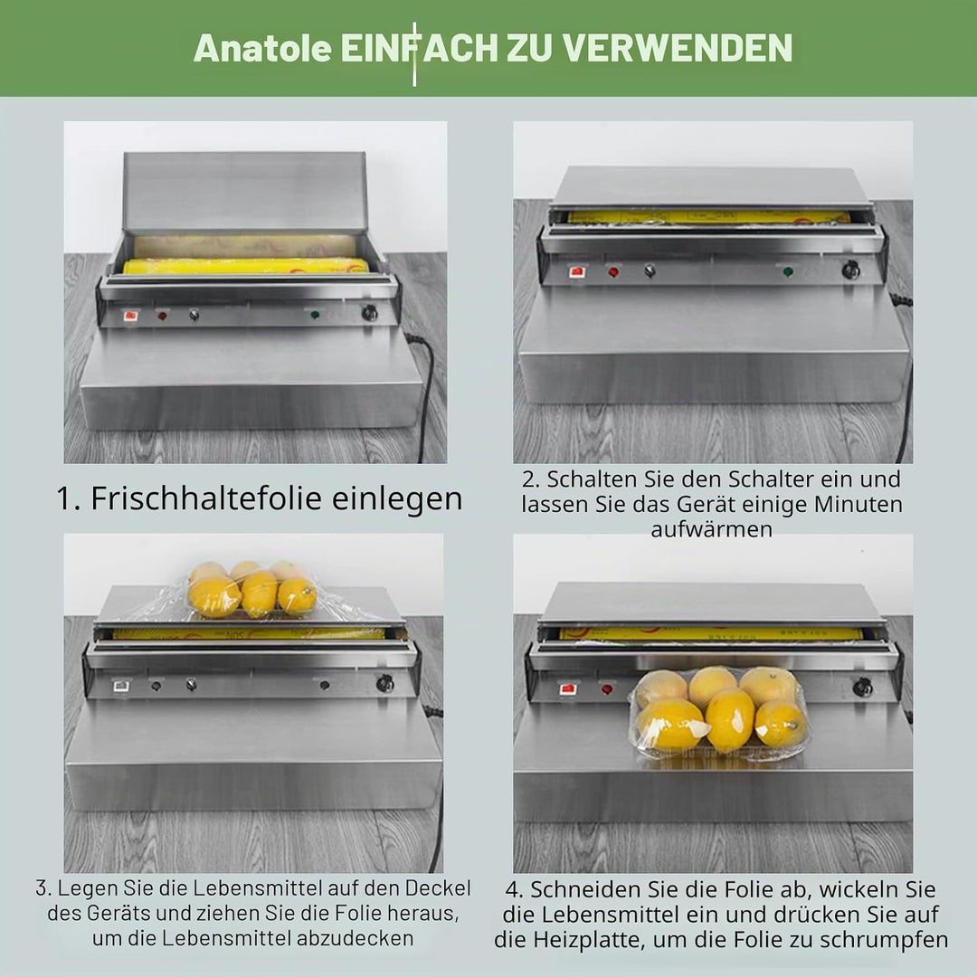 Anatole Frischhaltefolie Verpackungsmaschine aus Edelstahl 450mm Elektrischer Folienspender Kommerzi
