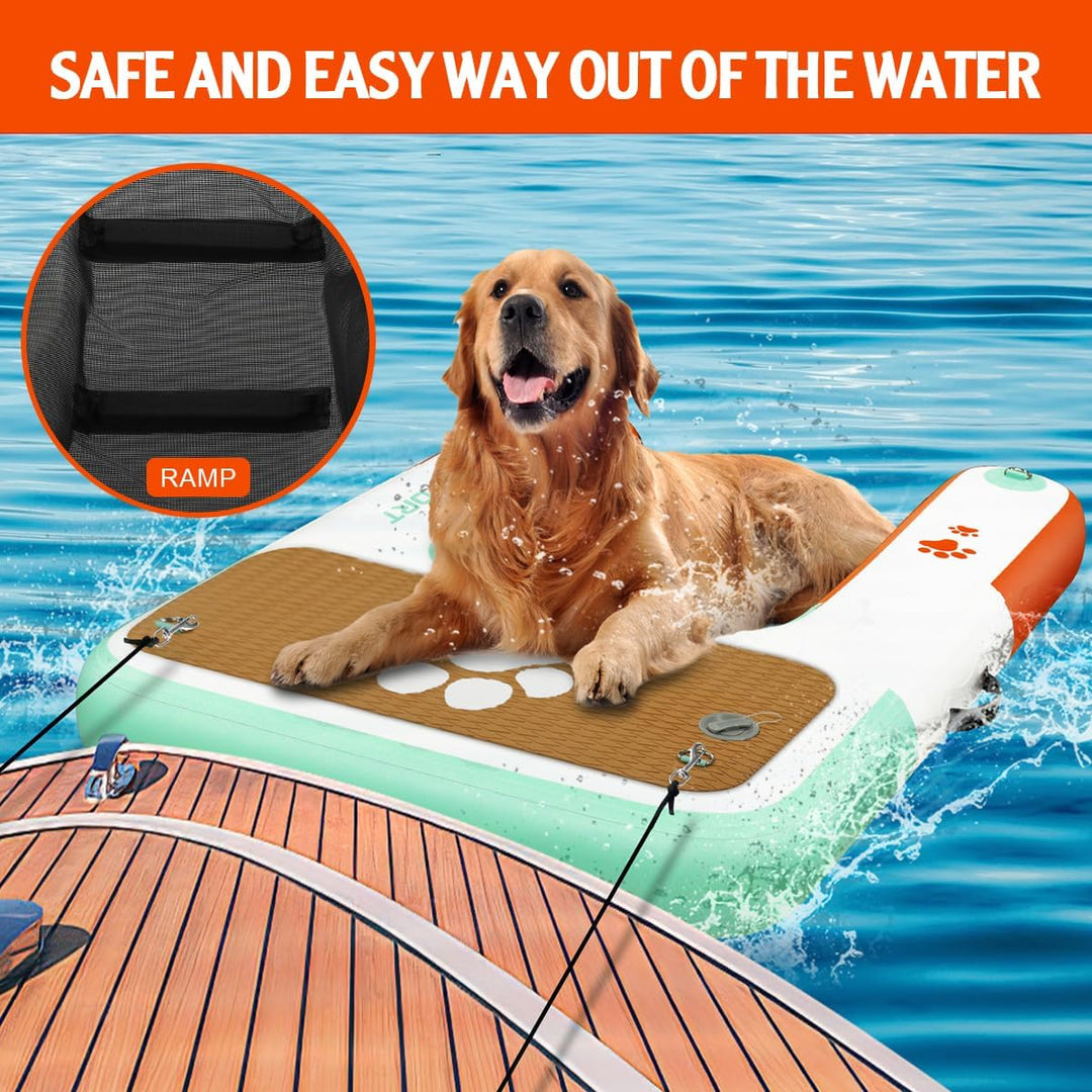 FBSPORT Hunderampe Aufblasbare Hunde Wasserrampe, Hundeboot Rampe Schwimmende Dock Leiter für Pool,