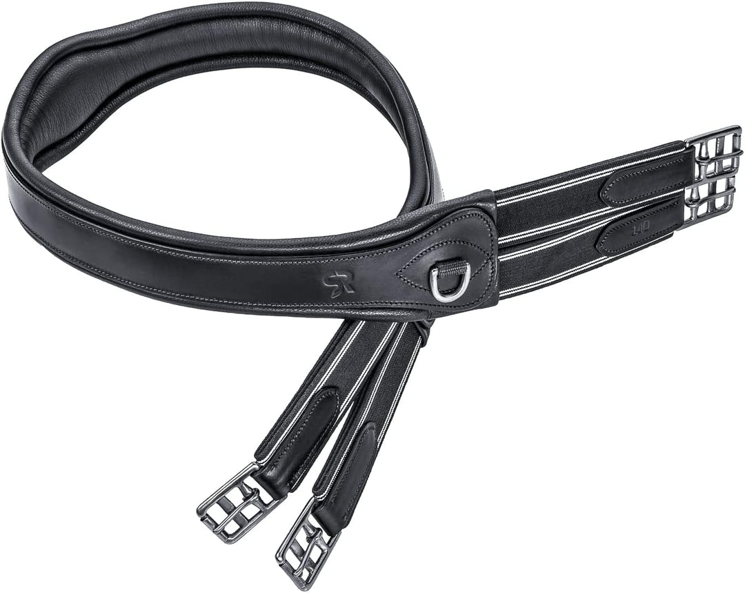 SUNRIDE Sattelgurt Soho aus Echtleder, anatomisch mit D-Ring (3X) für Hilfszügel (125 cm, schwarz) 1