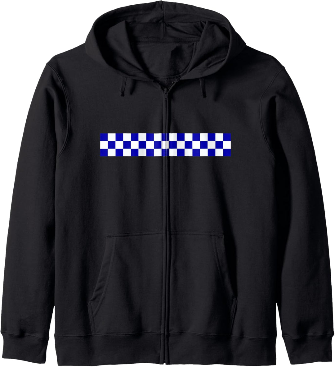 Rallyestreifen Ska Musik Schach kariert blau weiss Ring Kapuzenjacke