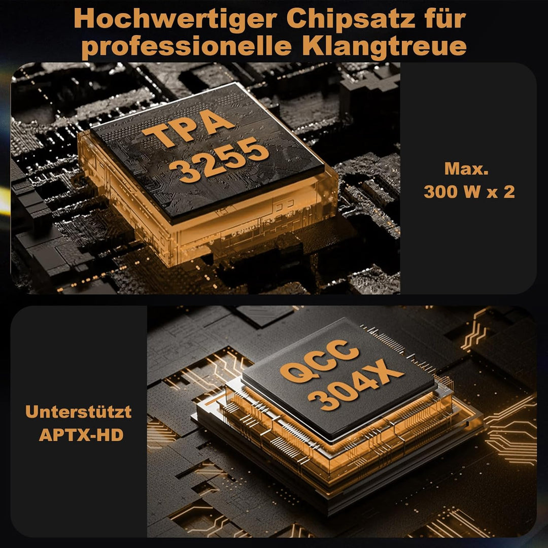 D1 2-Kanal Bluetooth Verstärker: HiFi 300W×2 Stereo Amplifier mit HPF | Digitalem VU-Meter | SUB Pre