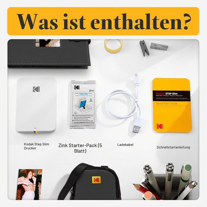 Kodak Step Slim Mobiler Sofortbild-Fotodrucker – Kit: 20 Packung Zinkpapier, Etui