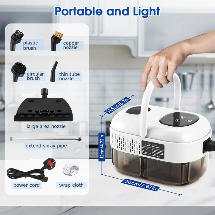 Tragbarer Dampfreiniger 2500 W, 1100 ml Hochdruck-Dampfreiniger mit 3 Bürstenköpfen, Multifunktional