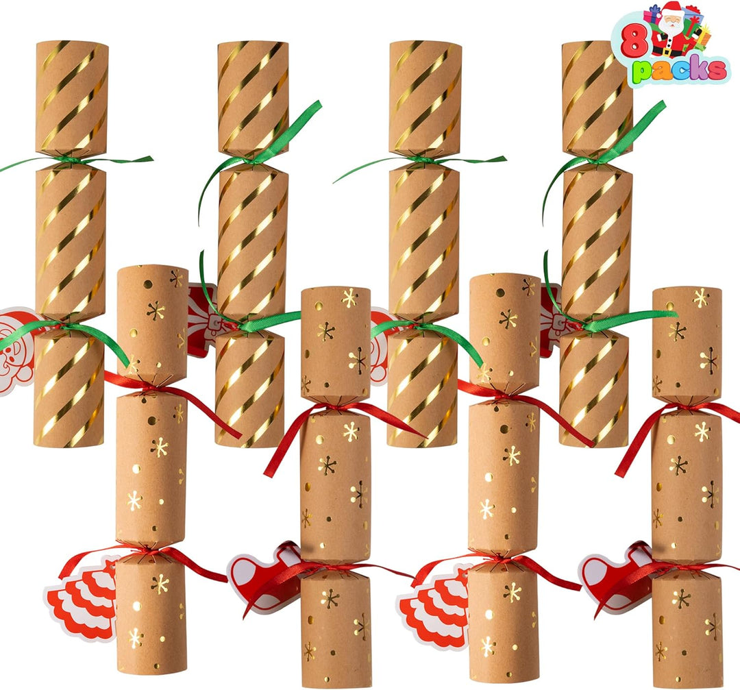 JOYIN 8 Stück 25,4 cm Knallbonbons für Weihnachten mit klassischem Design, mit Partyhut, Witz und kl