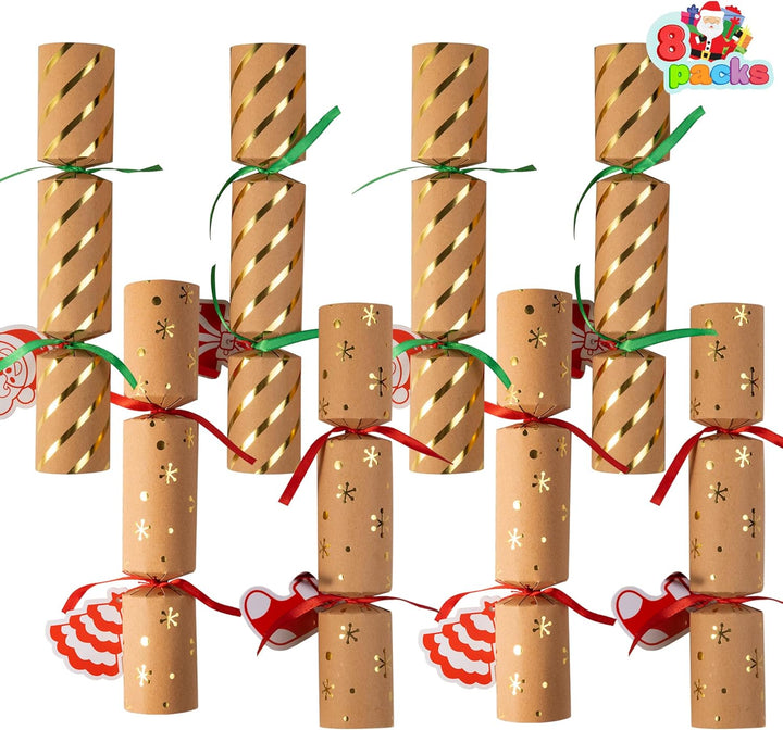 JOYIN 8 Stück 25,4 cm Knallbonbons für Weihnachten mit klassischem Design, mit Partyhut, Witz und kl