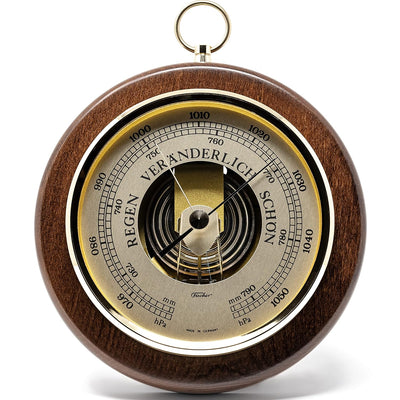 Fischer 1436R-12 - Barometer - 170mm Druckmessgerät mit nussbaumfarbenem Echtholz-Gehäuse gebeizt Ma