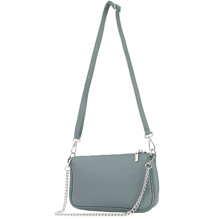 modamoda de - T237 - Umhängetasche Klein Small aus ital. Leder Taubenblau, Taubenblau