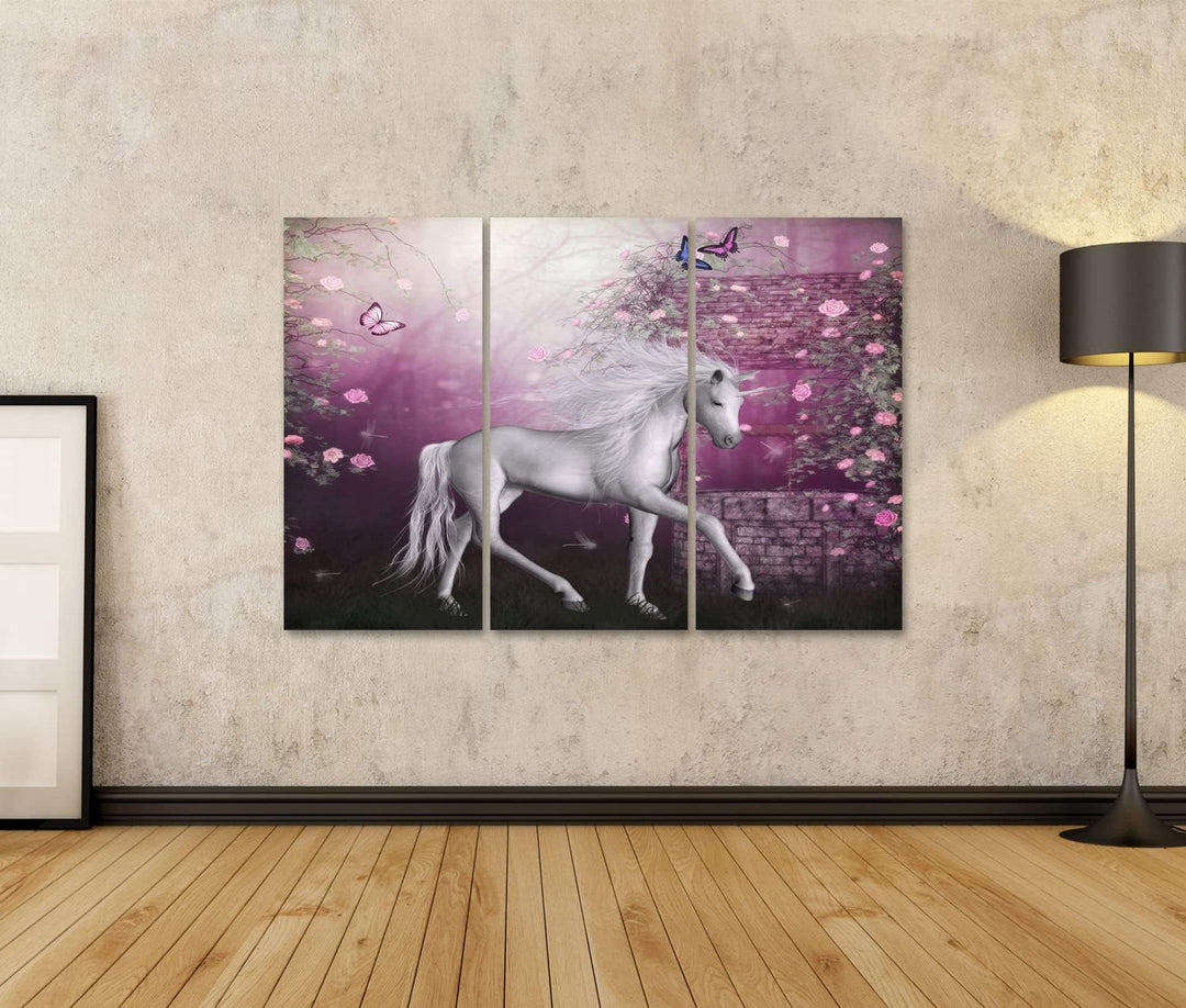 islandburner Bild auf Leinwand Einhorn Fee Fantasie Mondschein Feengarten Für Mädchen Kinderzimmer B
