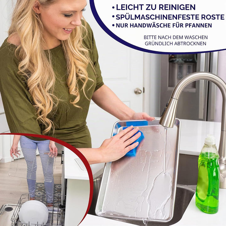 KITCHENATICS Robuste Halbblech-Backform mit Gestell-Set, Backblech für Ofen, Aluminiumblech mit Rand