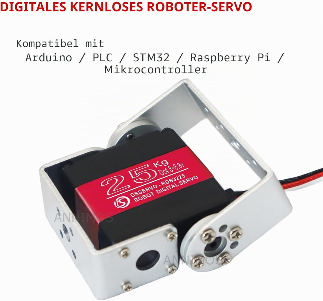 ANNIMOS 25KG Roboter Servomotor mit hohem Drehmoment Vollmetallgetriebe Digital Lenkung Servos mit M