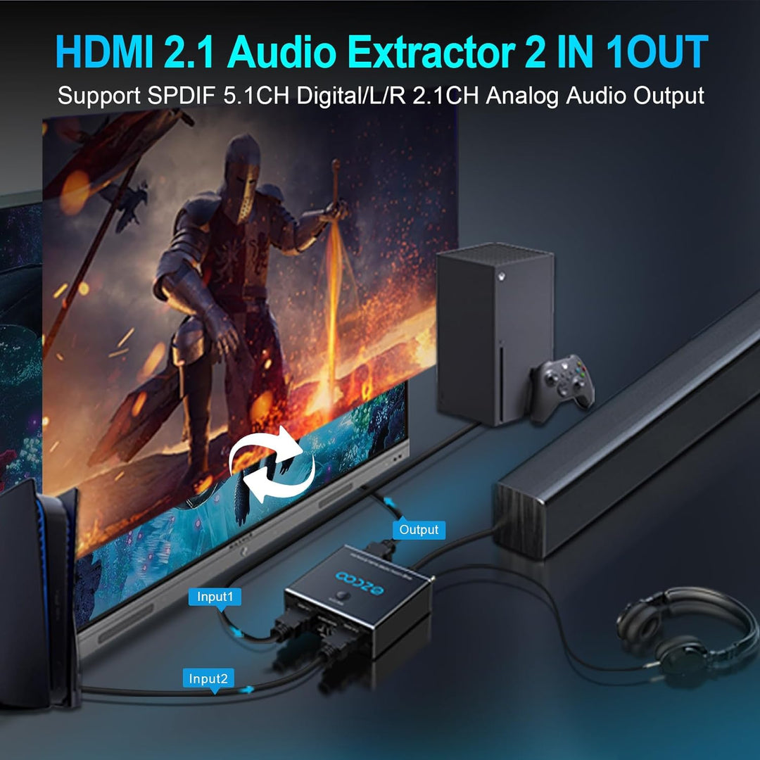 4K 120Hz HDMI 2.1 Audio Extractor 2X1 VRR ALLM HDCP2.3 HDR10 ARC CEC Audio Extractor Schalter 2 IN 1
