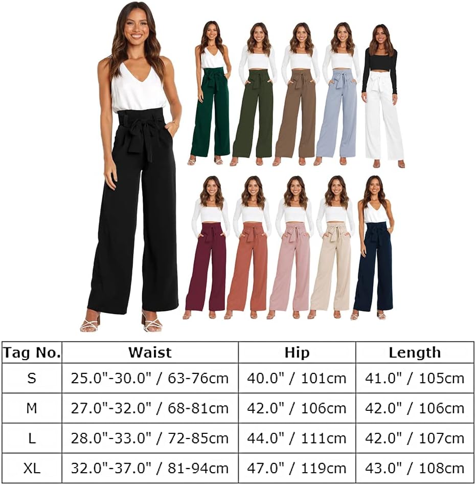 Odizli Damen Elegant High Waist Lang Weite Hose Sommer Business Festlich Anzughose mit Gürtel L Arme