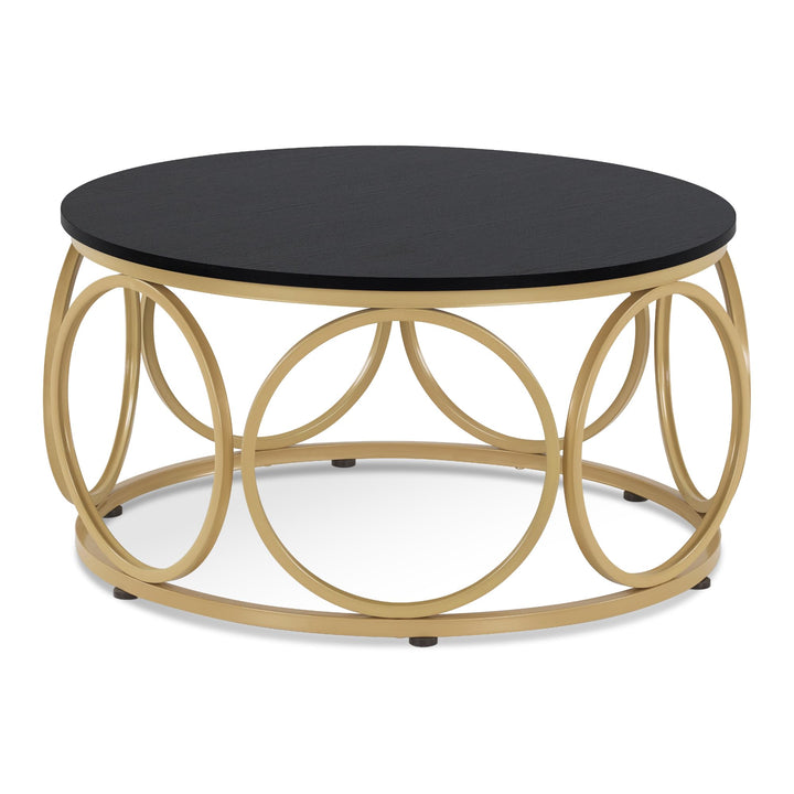 M MCombo Couchtisch Rund Holz, Modern Sofatisch Schwarz-Gold, Klein Kaffeetisch Metallgestell, Beist