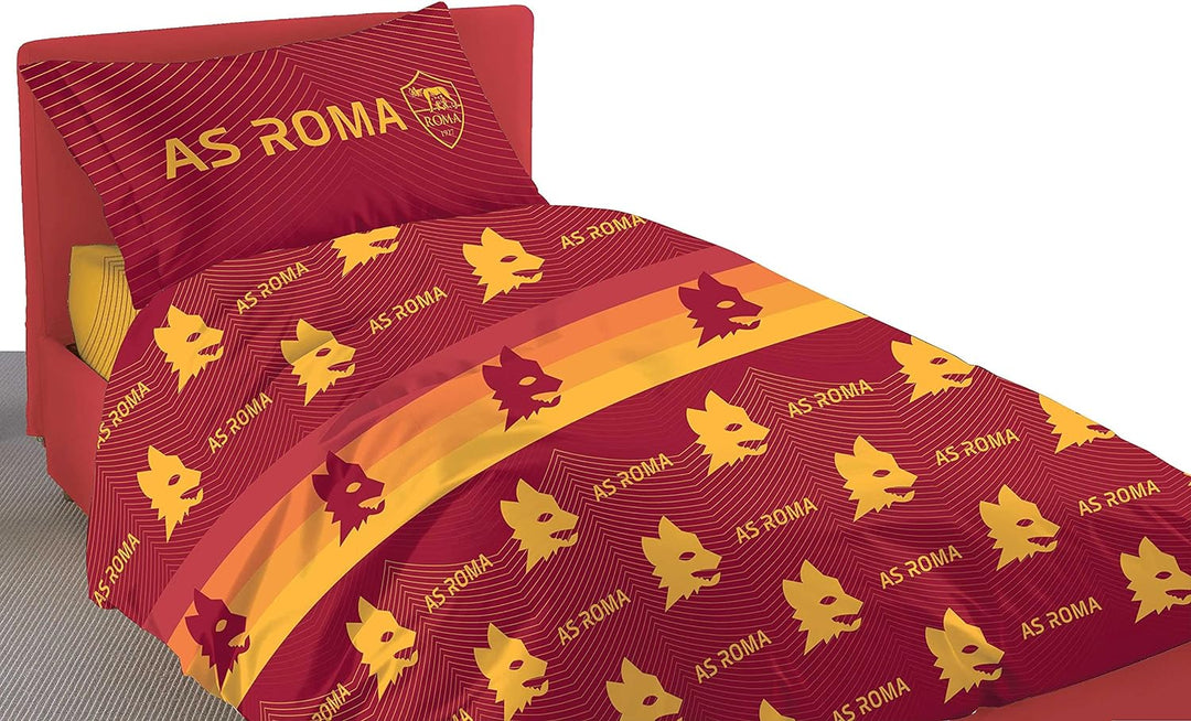 Bettwäsche-Set für Einzelbett, A.S Roma, 100% Baumwolle una piazza Gelb/Rot, una piazza Gelb/Rot