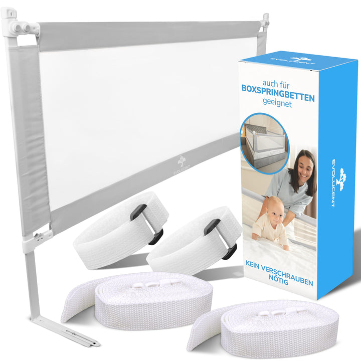 EVOLUCENT Bettgitter 90cm | Stabil ohne Verschrauben | Rausfallschutz für Boxspringbett, Kinderbett