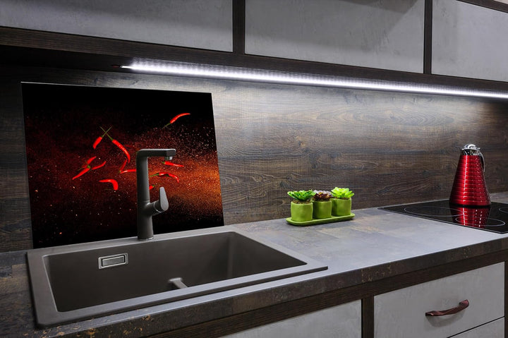 SmartDecoration Herdabdeckplatte Ceranfeldabdeckung aus Glas 60x52 cm Einteilig Motiv "Gemüse" Rot (