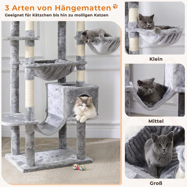 MSmask Kratzbaum gross 193 cm hoch, XXL kratzbaum Grosse Katzen stabil mit 2 Höhlen, 2 Plattformen,