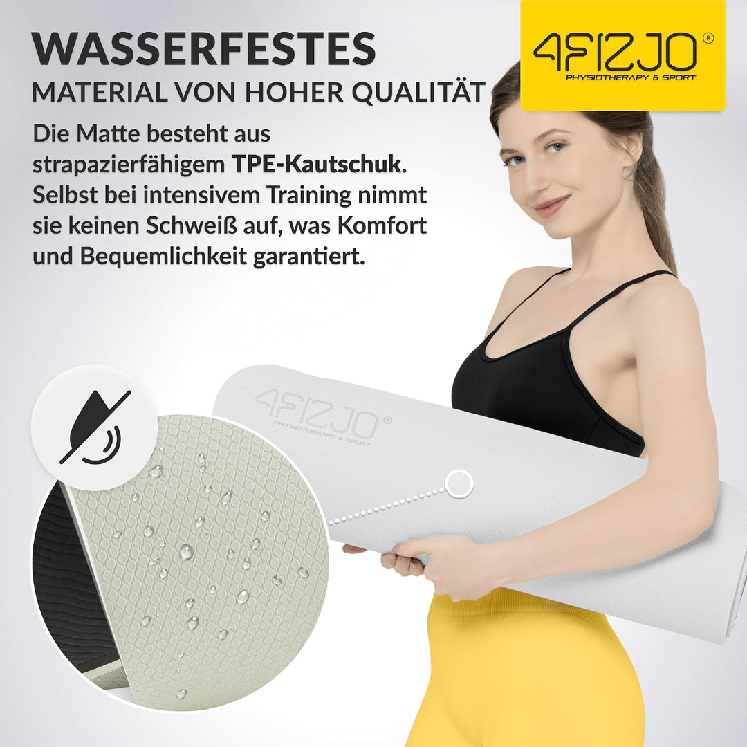 4FIZJO Fitnessmatte mit Tragegurt, Abmessungen 180x60cm, TPE-Kautschuk, Rutschfest, Komfort, In &amp; Ou