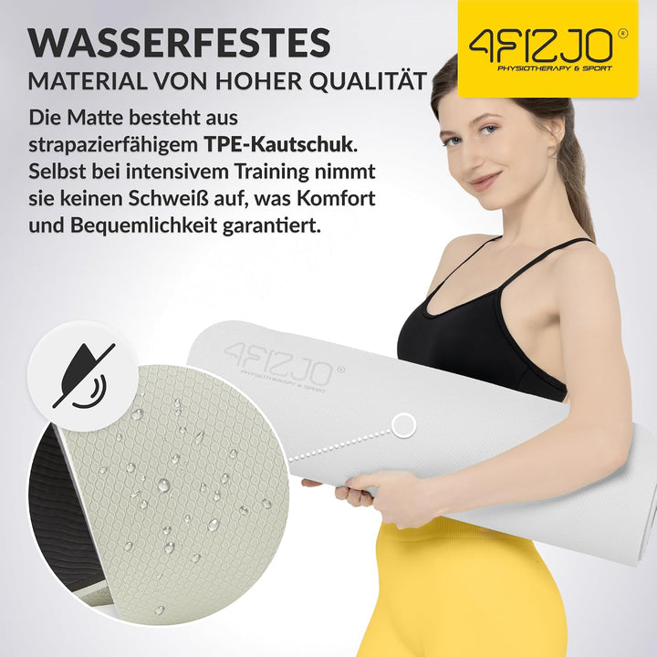 4FIZJO Fitnessmatte mit Tragegurt, Abmessungen 180x60cm, TPE-Kautschuk, Rutschfest, Komfort, In &amp; Ou