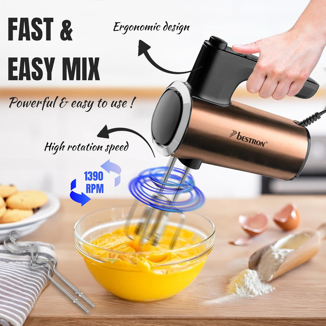Bestron Power Handmixer, Leistungsstarker Handmixer mit 6 Stufen, Turbo-Funktion & LCD-Display, Rühr